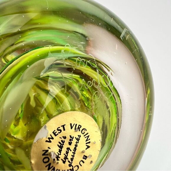 Ron Hinkle 8" Art Glass Paperweight Decor Green Swirl 2008 - Picture 8 of 11